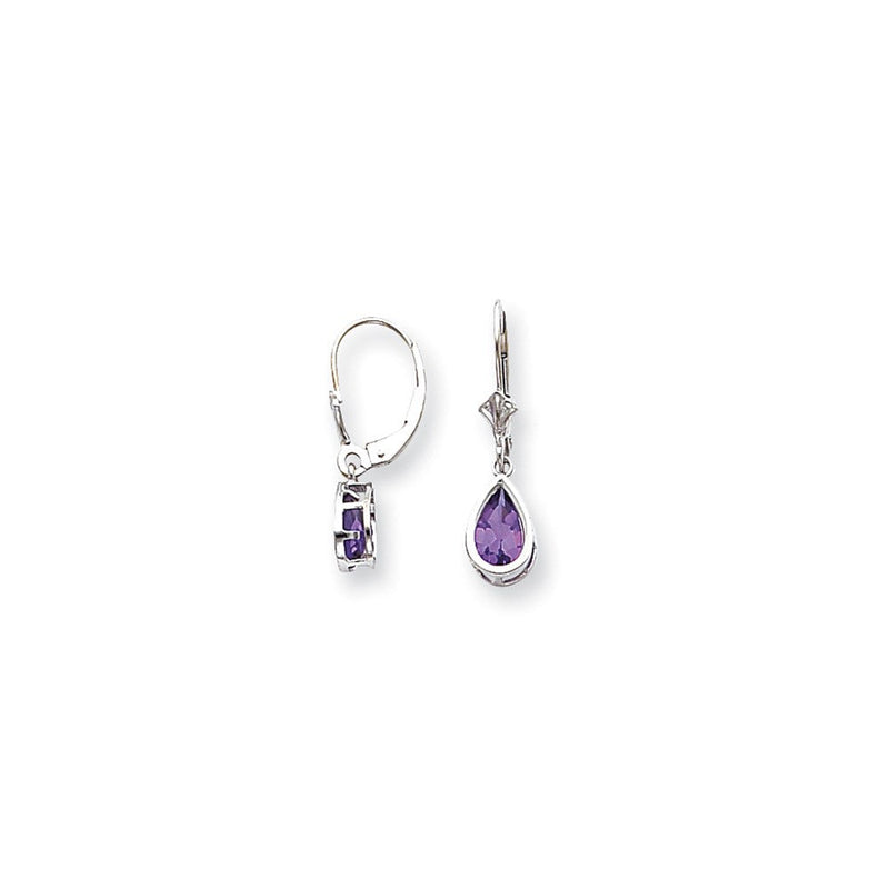 14K Weißgold Ohrhänger mit 8 x 5 mm Amethyst im Birnenschliff im Schachbrettmuster mit Klappbrisurverschluss