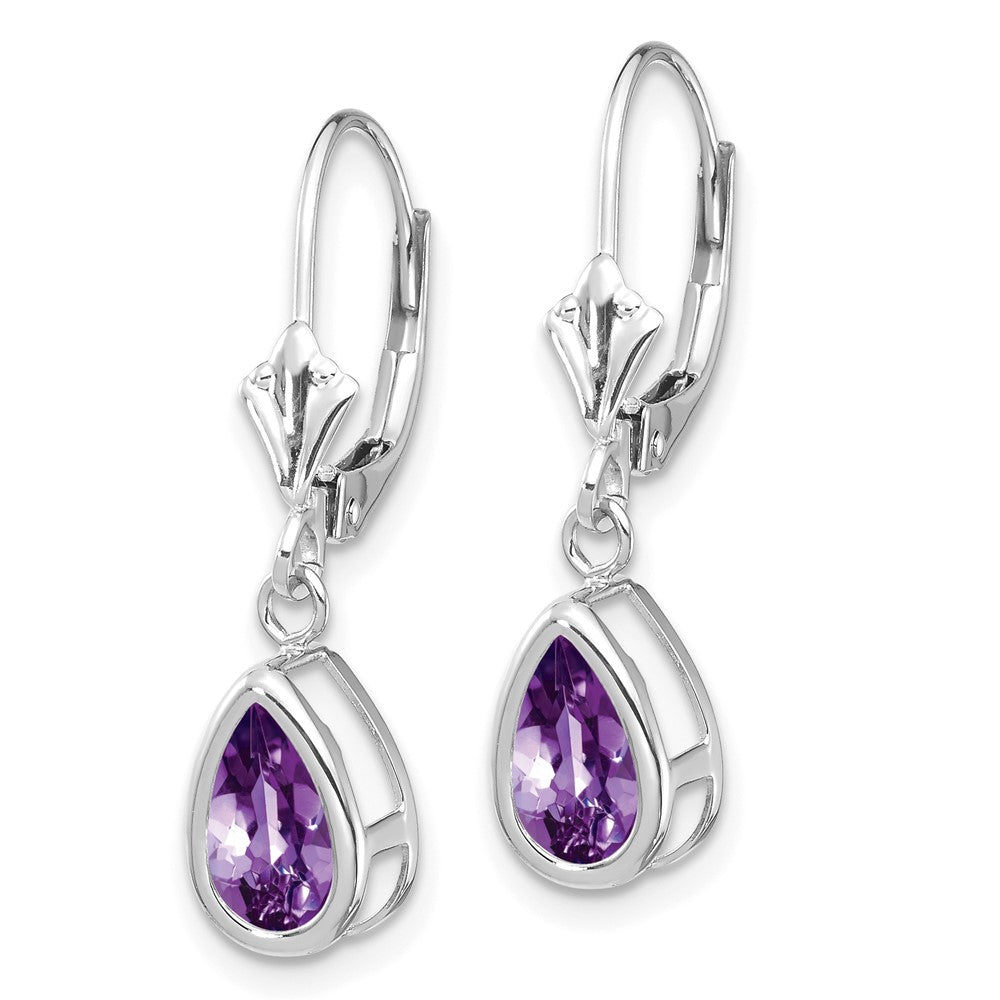 14K Weißgold Ohrringe mit birnenförmigem Amethyst 8x5mm und Leverback-Verschluss