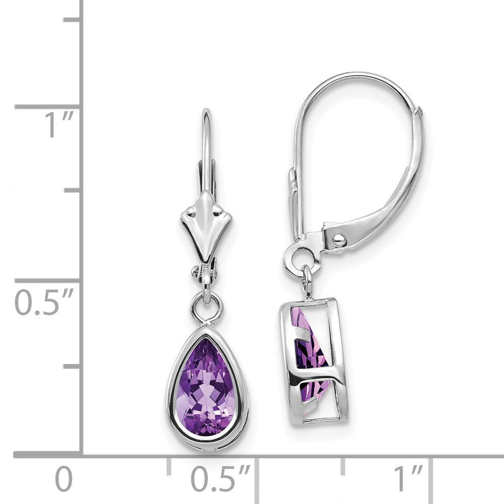 14K Weißgold Ohrringe mit birnenförmigem Amethyst 8x5mm und Leverback-Verschluss