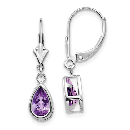 14K Weißgold Ohrringe mit birnenförmigem Amethyst 8x5mm und Leverback-Verschluss