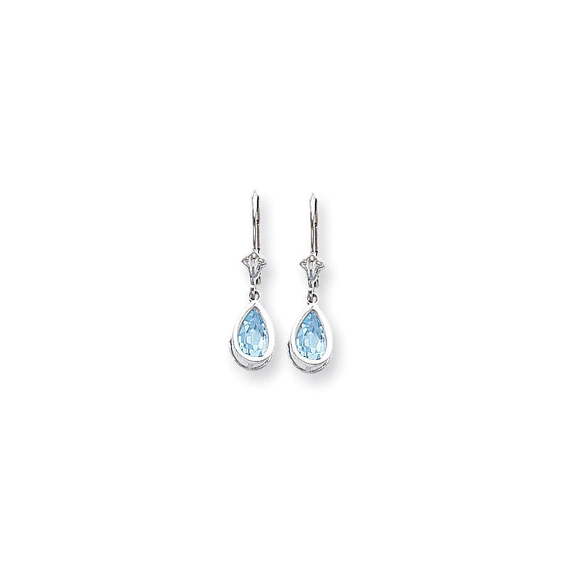 14K Weißgold 8x5mm Birnenförmiger Blautopas Ohrhänger mit Schachbrettschliff und Leverback-Verschluss