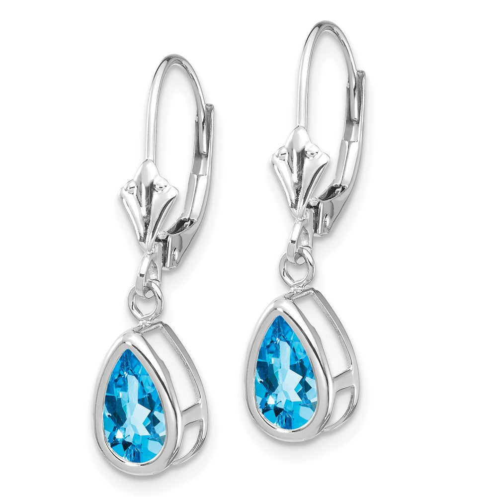 14K Weißgold Ohrhänger mit birnenförmigem blauem Topas (8x5mm) und Brisurverschluss