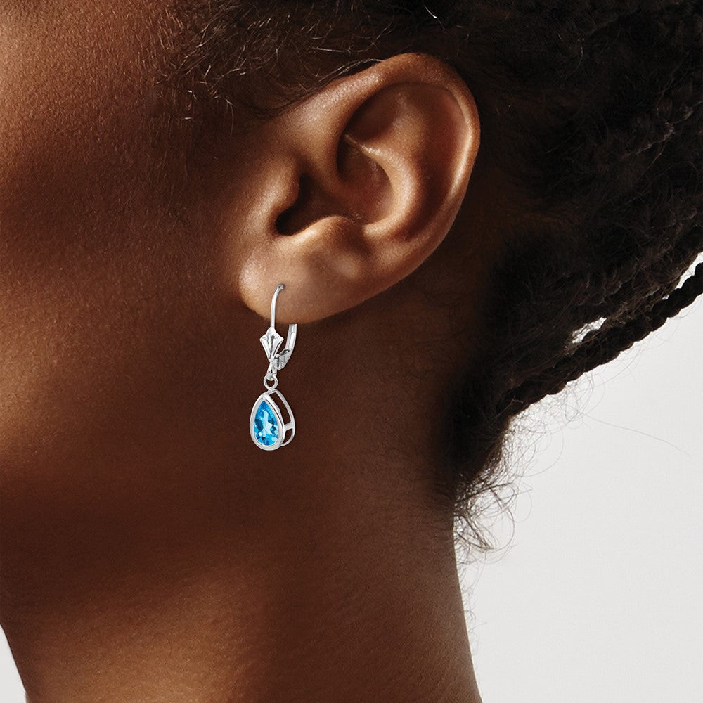 14K Weißgold Ohrhänger mit birnenförmigem blauem Topas (8x5mm) und Brisurverschluss