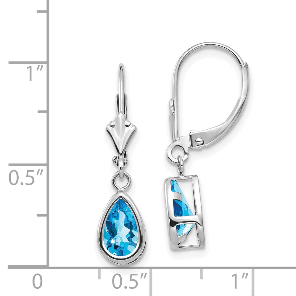 14K Weißgold Ohrhänger mit birnenförmigem blauem Topas (8x5mm) und Brisurverschluss