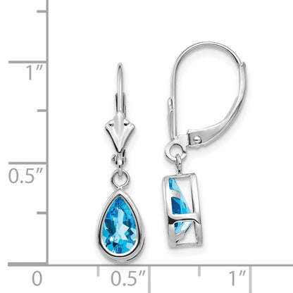 14K Weißgold Ohrhänger mit birnenförmigem blauem Topas (8x5mm) und Brisurverschluss