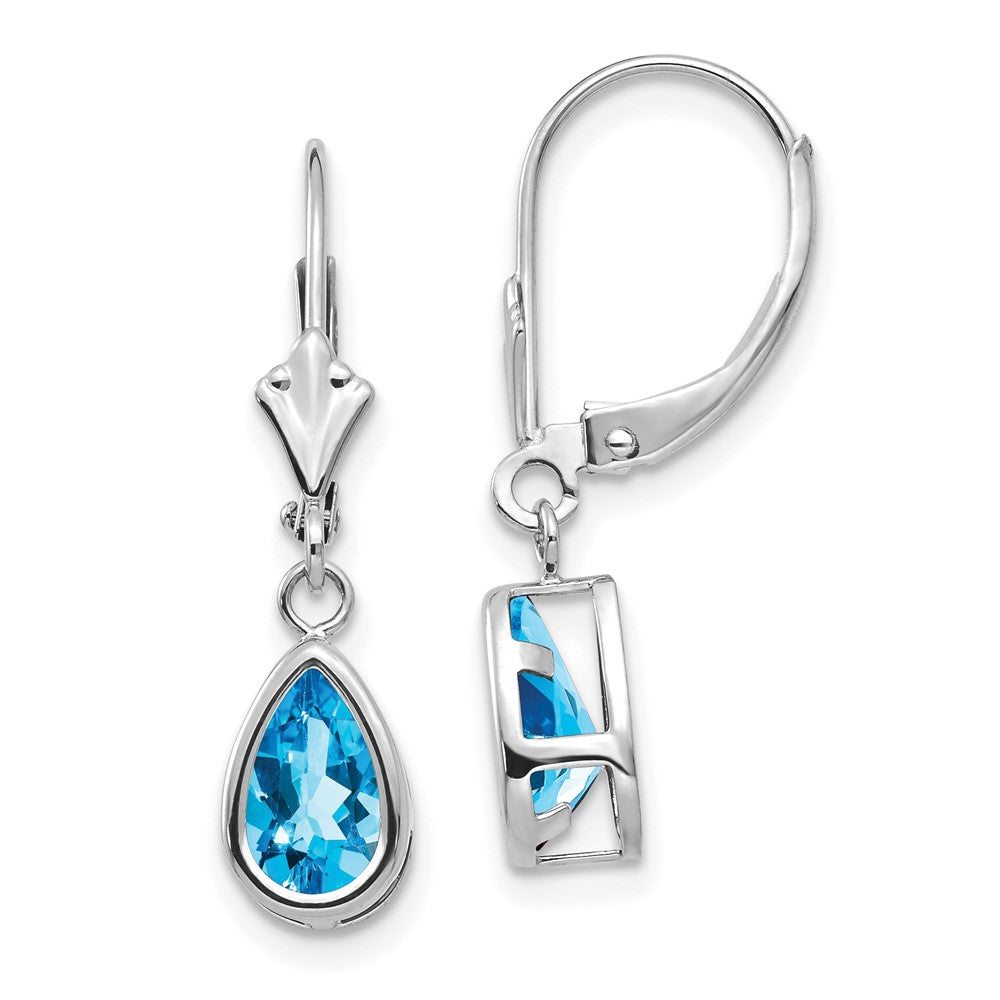 14K Weißgold Ohrhänger mit birnenförmigem blauem Topas (8x5mm) und Brisurverschluss