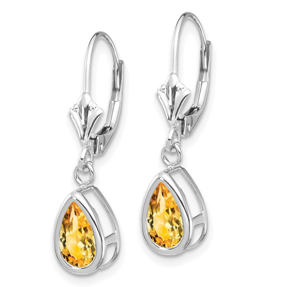 14K Weißgold Ohrringe mit birnenförmigem Citrin, 8x5mm, Brisur-Verschluss