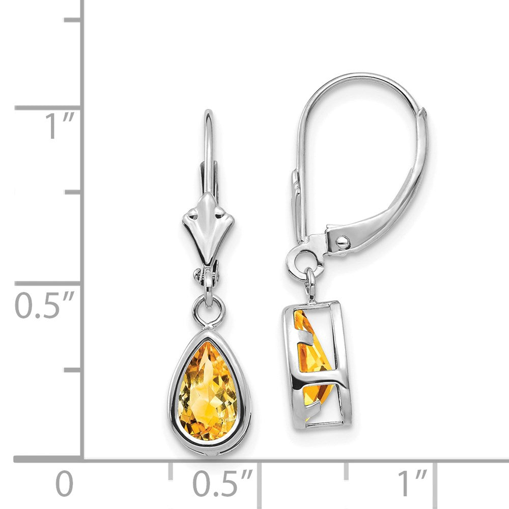 14K Weißgold Ohrringe mit birnenförmigem Citrin, 8x5mm, Brisur-Verschluss