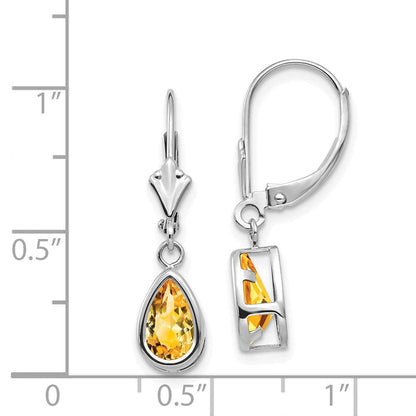 14K Weißgold Ohrringe mit birnenförmigem Citrin, 8x5mm, Brisur-Verschluss