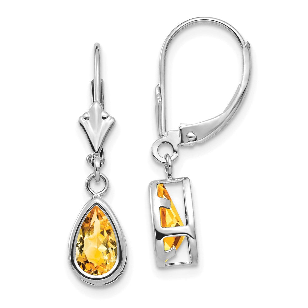 14K Weißgold Ohrringe mit birnenförmigem Citrin, 8x5mm, Brisur-Verschluss