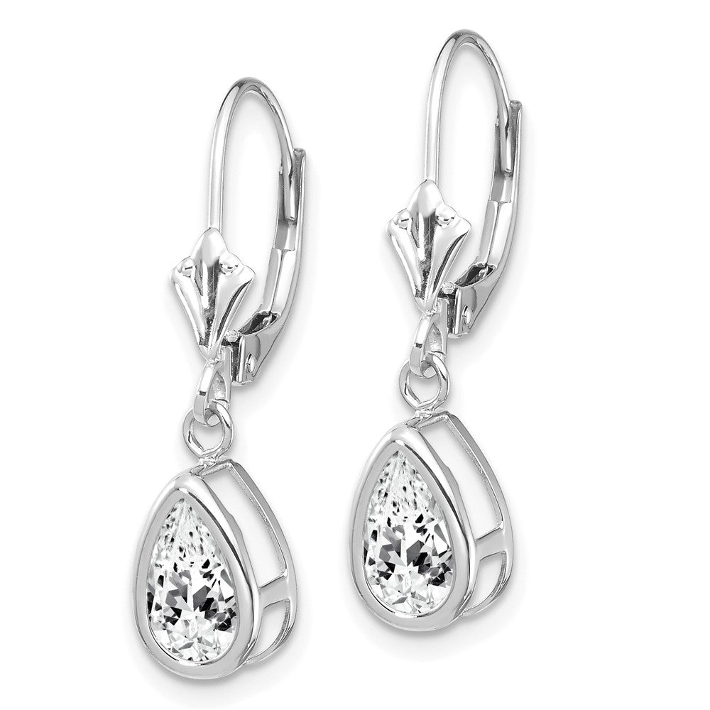 14K Weißgold Ohrringe mit birnenförmigem Zirkonia (8x5mm) und Leverback-Verschluss