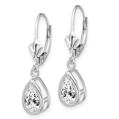 14K Weißgold Ohrringe mit birnenförmigem Zirkonia (8x5mm) und Leverback-Verschluss