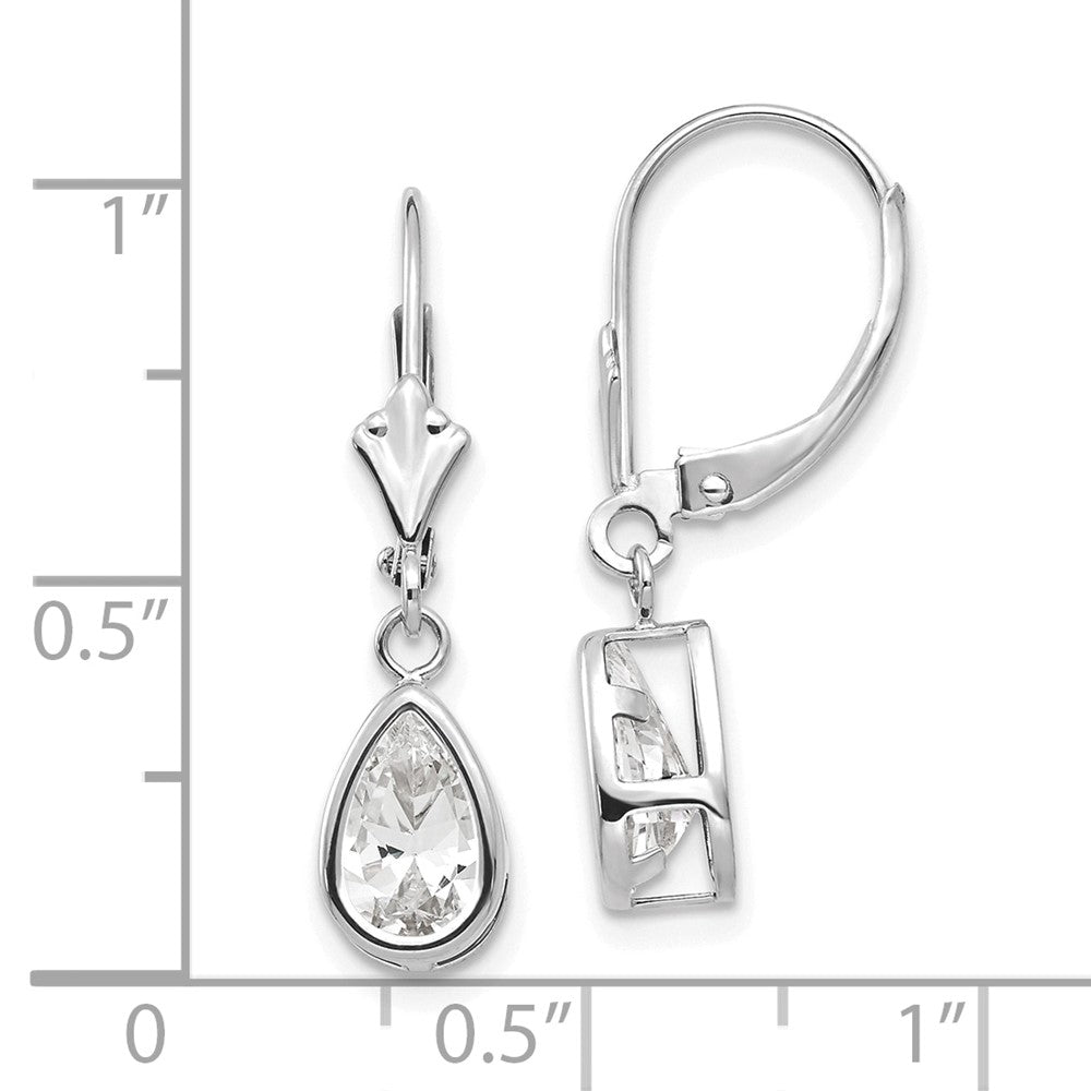 14K Weißgold Ohrringe mit birnenförmigem Zirkonia (8x5mm) und Leverback-Verschluss