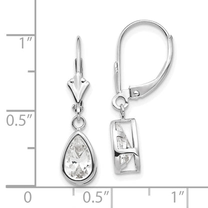 14K Weißgold Ohrringe mit birnenförmigem Zirkonia (8x5mm) und Leverback-Verschluss