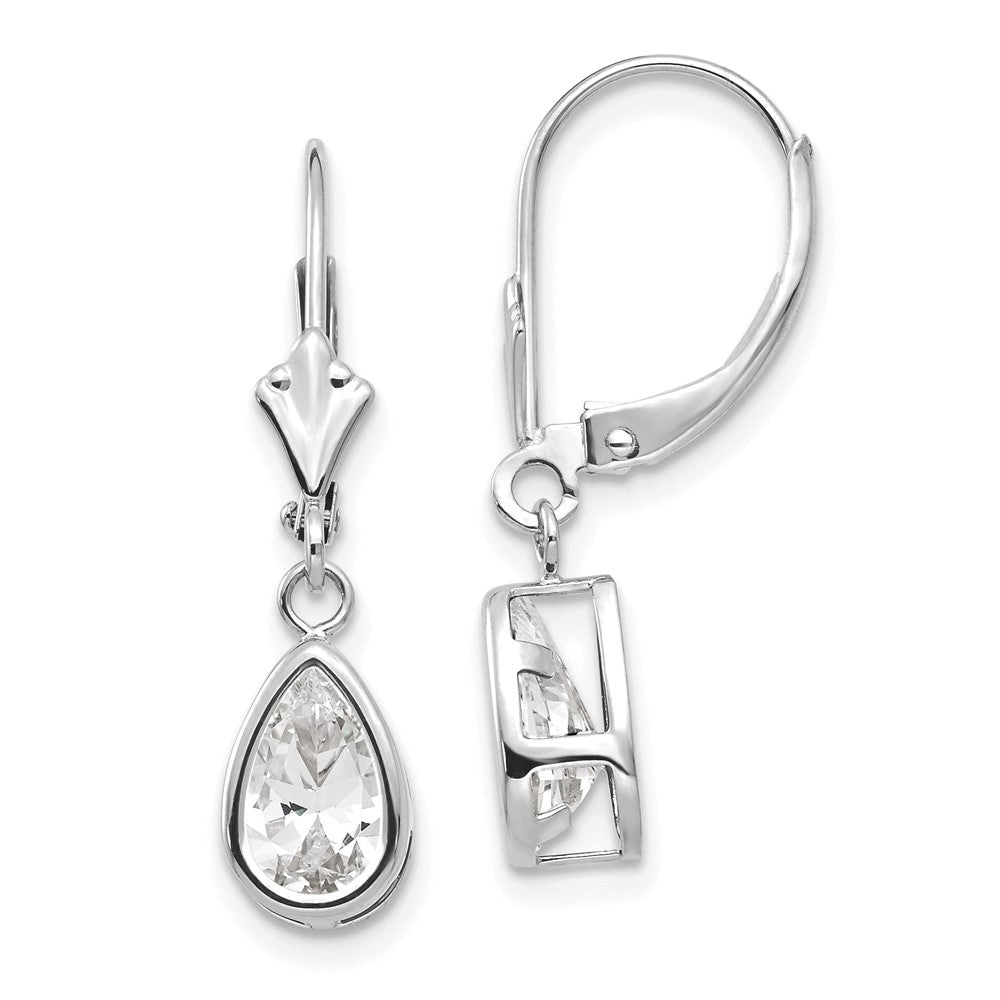 14K Weißgold Ohrringe mit birnenförmigem Zirkonia (8x5mm) und Leverback-Verschluss