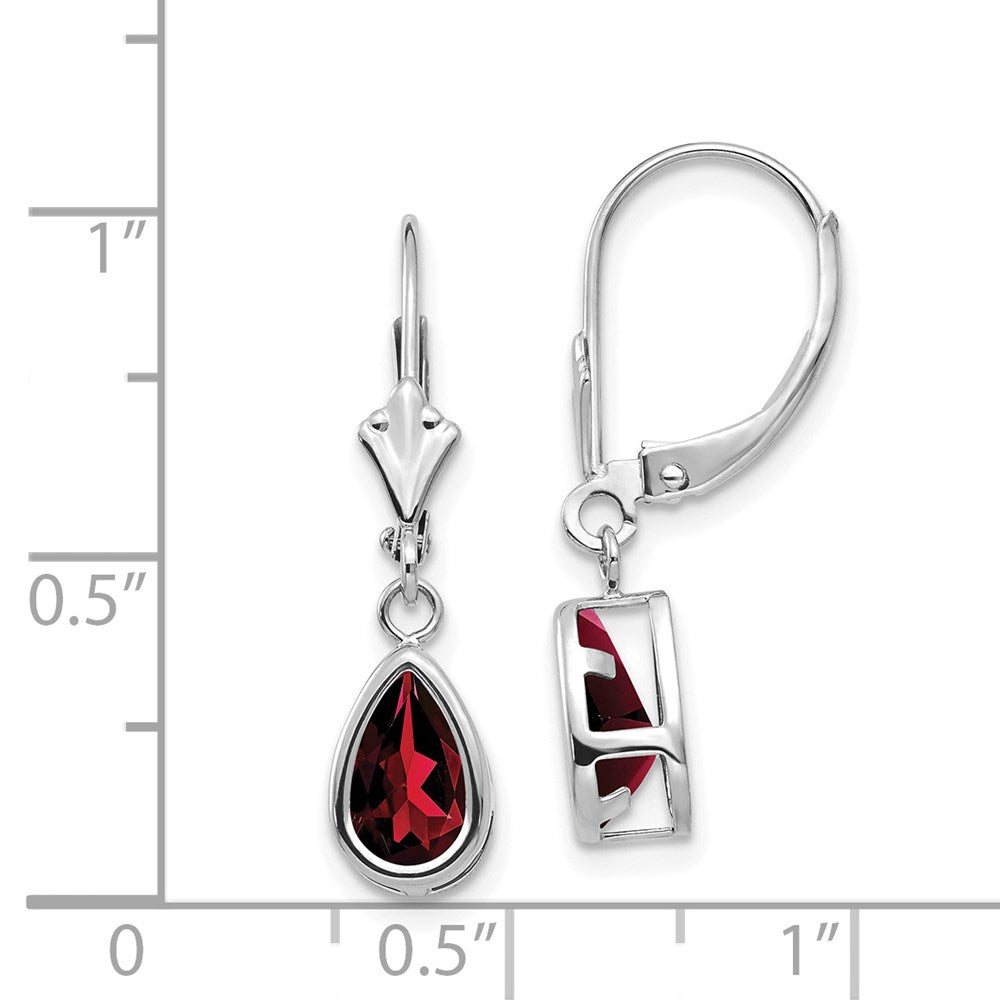 14K Weißgold Ohrhänger mit birnenförmigem Granat 8x5 mm mit Brisurverschluss