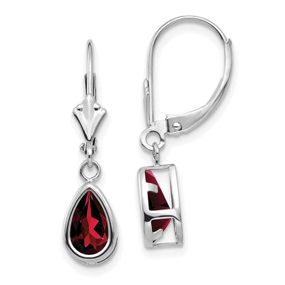 14K Weißgold Ohrhänger mit birnenförmigem Granat 8x5 mm mit Brisurverschluss