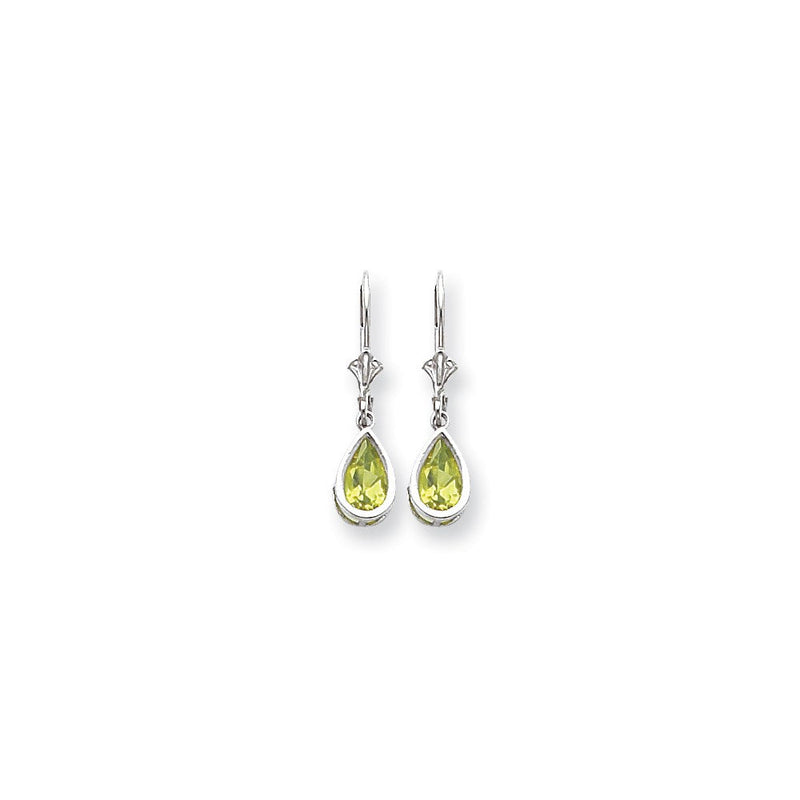 14K Weißgold Peridot Ohrhänger, birnenförmig 8x5mm, Schachbrettschliff, mit Klappbrisur