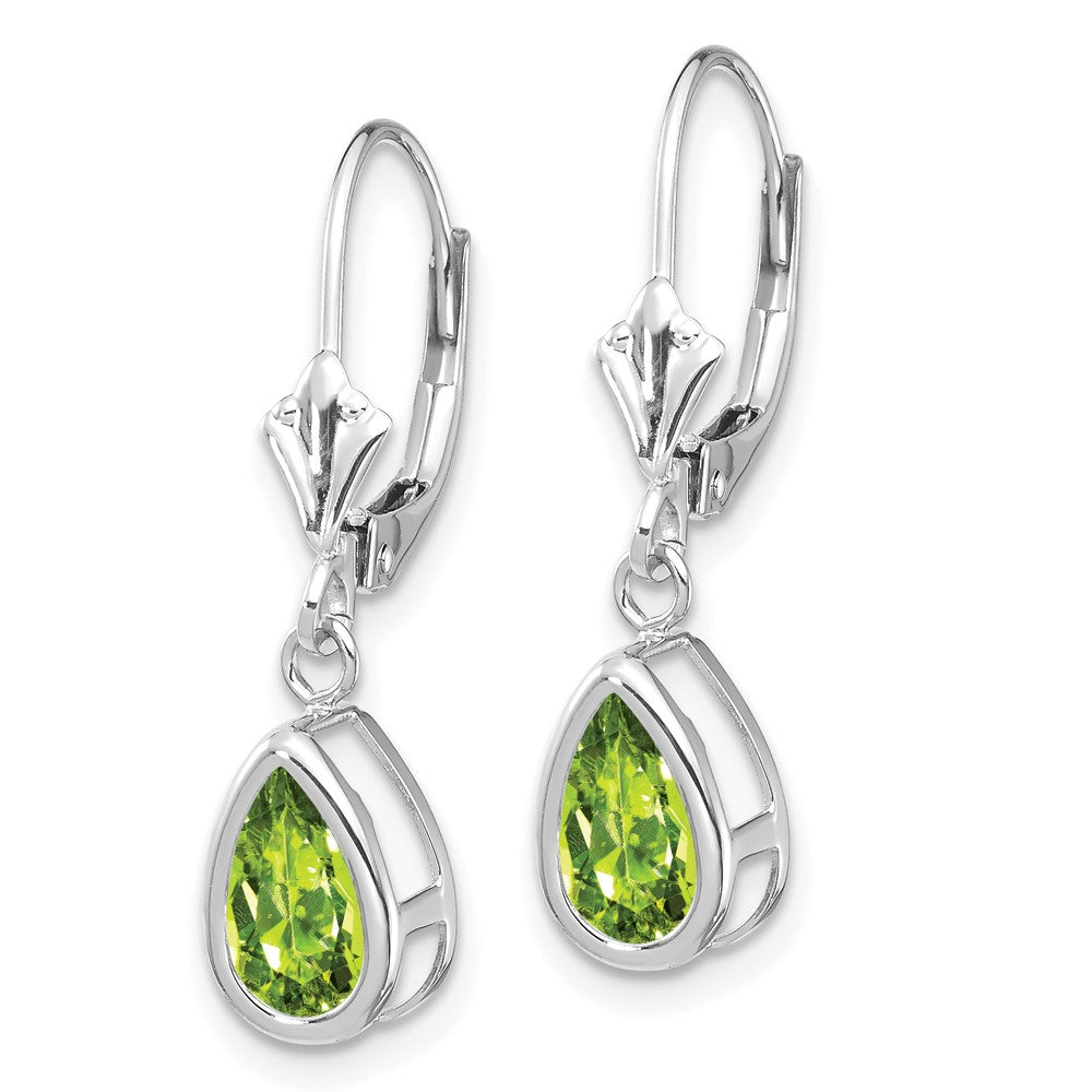 14K Weißgold Ohrringe mit birnenförmigem Peridot 8x5 mm und Brisurverschluss