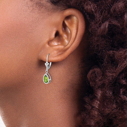 14K Weißgold Ohrringe mit birnenförmigem Peridot 8x5 mm und Brisurverschluss