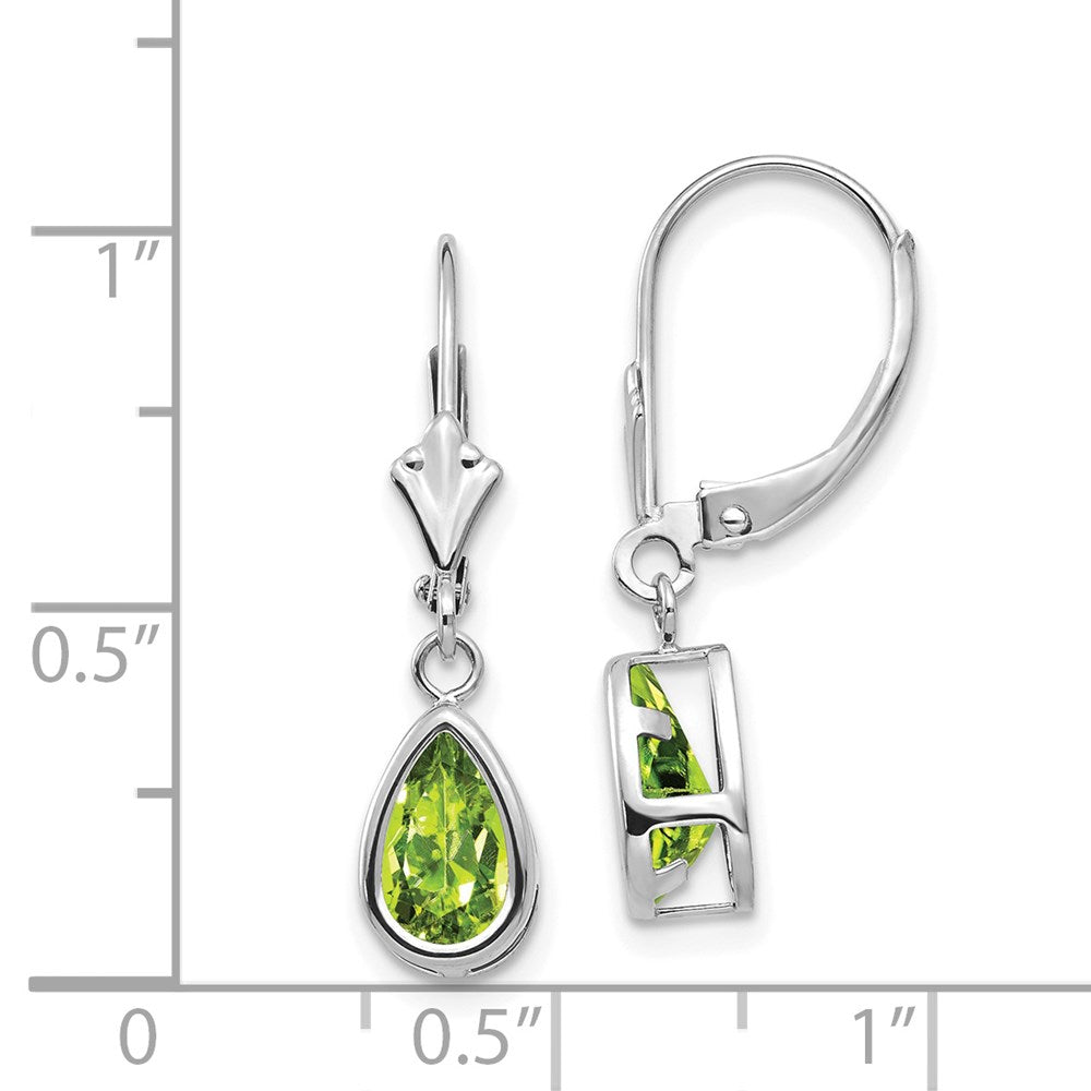 14K Weißgold Ohrringe mit birnenförmigem Peridot 8x5 mm und Brisurverschluss