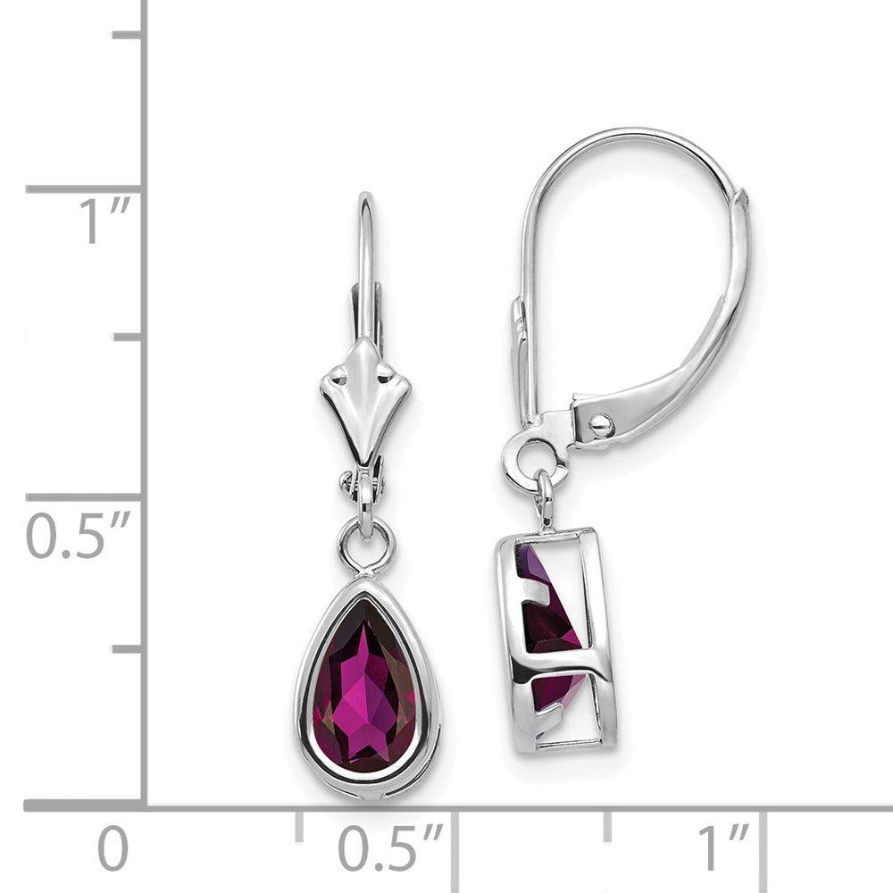 14K Weißgold Ohrhänger mit birnenförmigem Rhodolith-Granat, 8 x 5 mm, mit Leverback-Verschluss