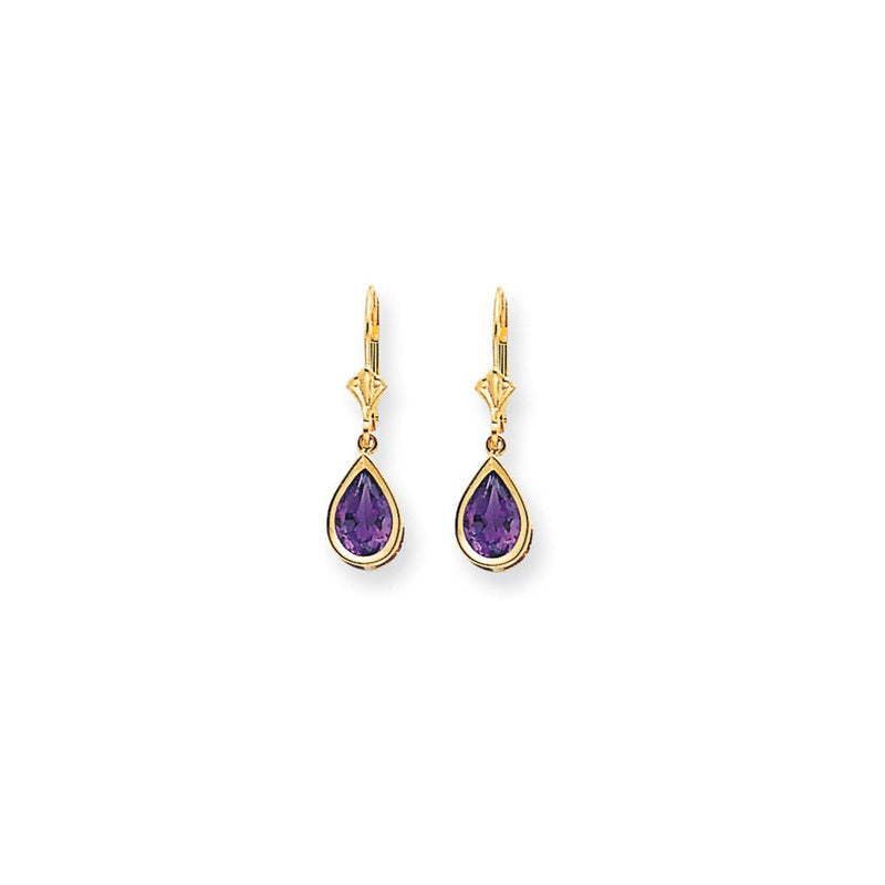 14K Gelbgold Ohrhänger mit birnenförmigem Amethyst im Schachbrettschliff, 9x6 mm, Brisur-Verschluss