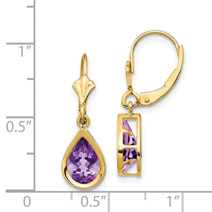 14K Gelbgold Ohrhänger mit birnenförmigem Amethyst 9x6 mm und Leverback-Verschluss