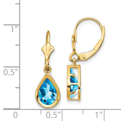 14K Gelbgold Ohrhänger mit birnenförmigem blauem Topas, 9x6 mm, mit Leverback-Verschluss