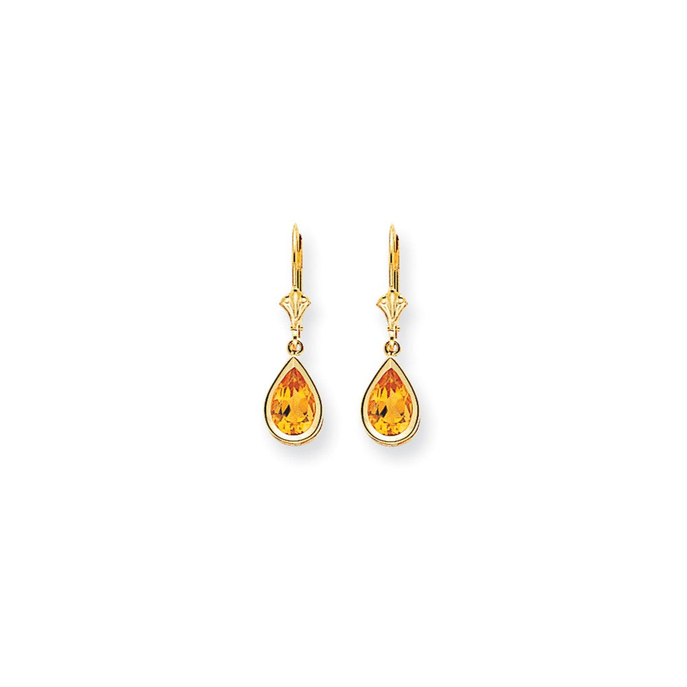 14K Gelbgold Ohrhänger mit birnenförmigem Citrin im Schachbrettschliff, 9x6 mm, mit Klappbrisur-Verschluss