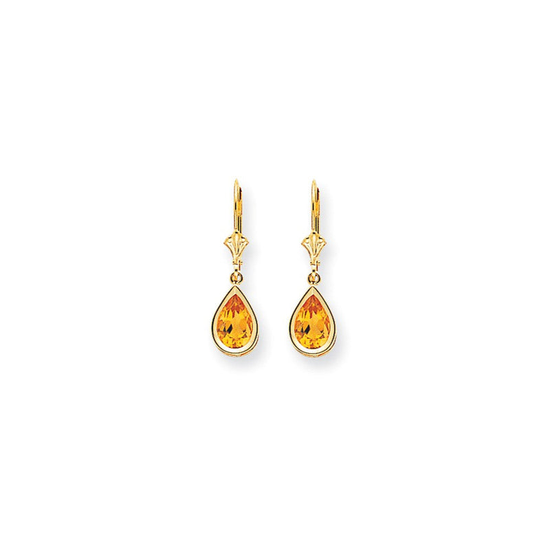 14K Gelbgold Ohrhänger mit birnenförmigem Citrin im Schachbrettschliff, 9x6 mm, mit Klappbrisur-Verschluss