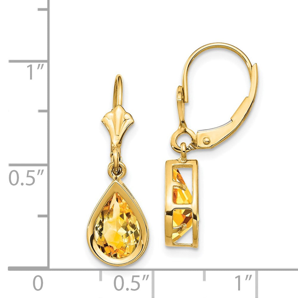 14K Gelbgold Ohrringe mit birnenfoermigem Citrin (9 x 6 mm) und Brisurverschluss