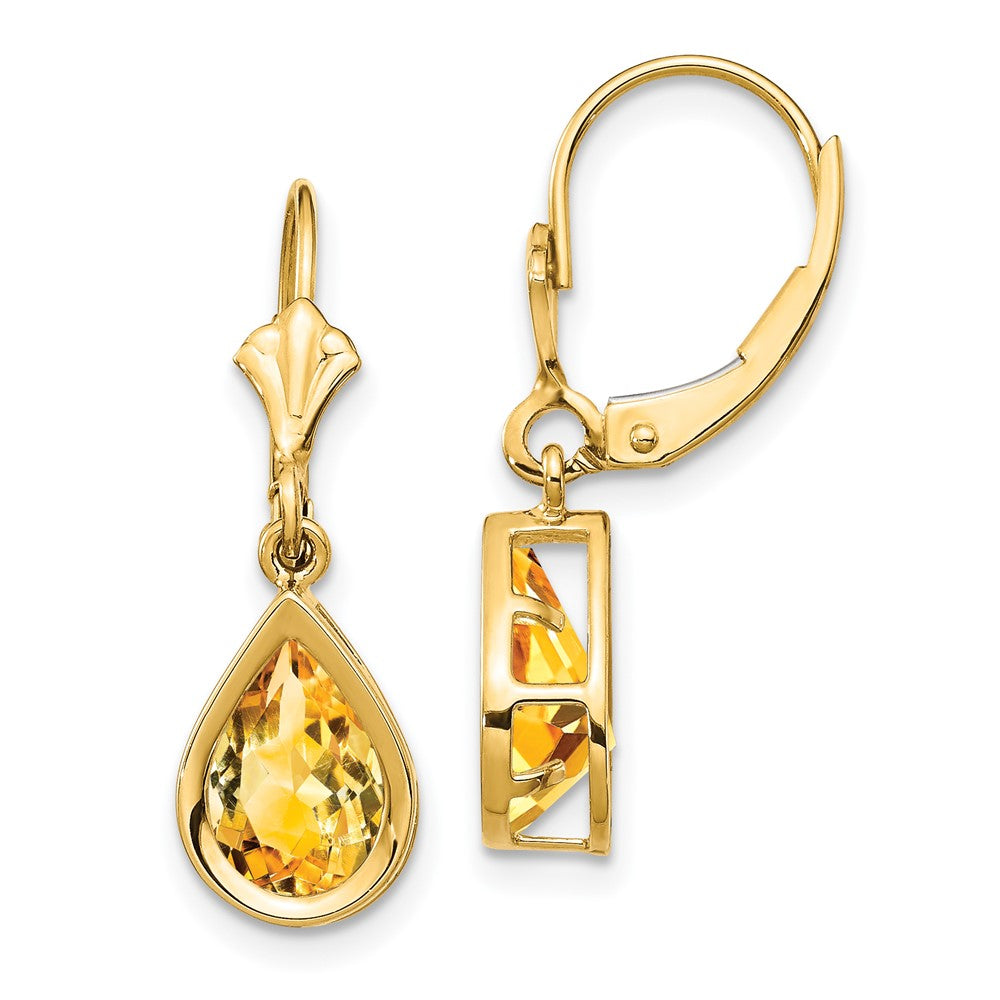 14K Gelbgold Ohrringe mit birnenfoermigem Citrin (9 x 6 mm) und Brisurverschluss