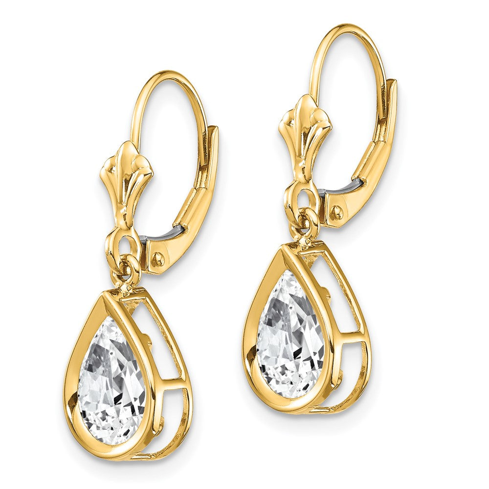 14K Gelbgold Ohrringe mit birnenförmigem Zirkonia (9 x 6 mm) und Leverback-Verschluss