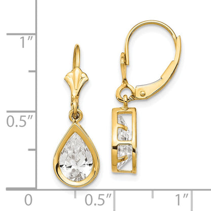 14K Gelbgold Ohrringe mit birnenförmigem Zirkonia (9 x 6 mm) und Leverback-Verschluss