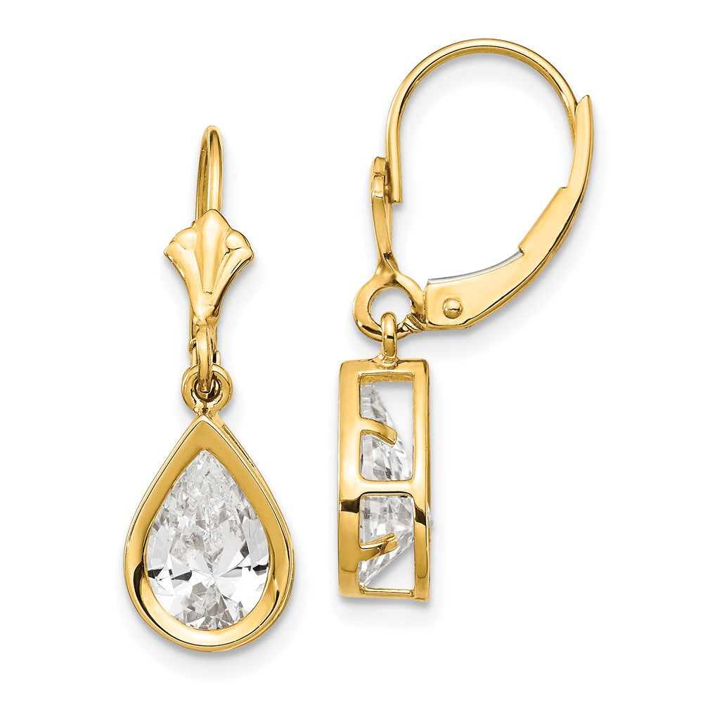 14K Gelbgold Ohrringe mit birnenförmigem Zirkonia (9 x 6 mm) und Leverback-Verschluss