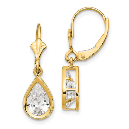 14K Gelbgold Ohrringe mit birnenförmigem Zirkonia (9 x 6 mm) und Leverback-Verschluss