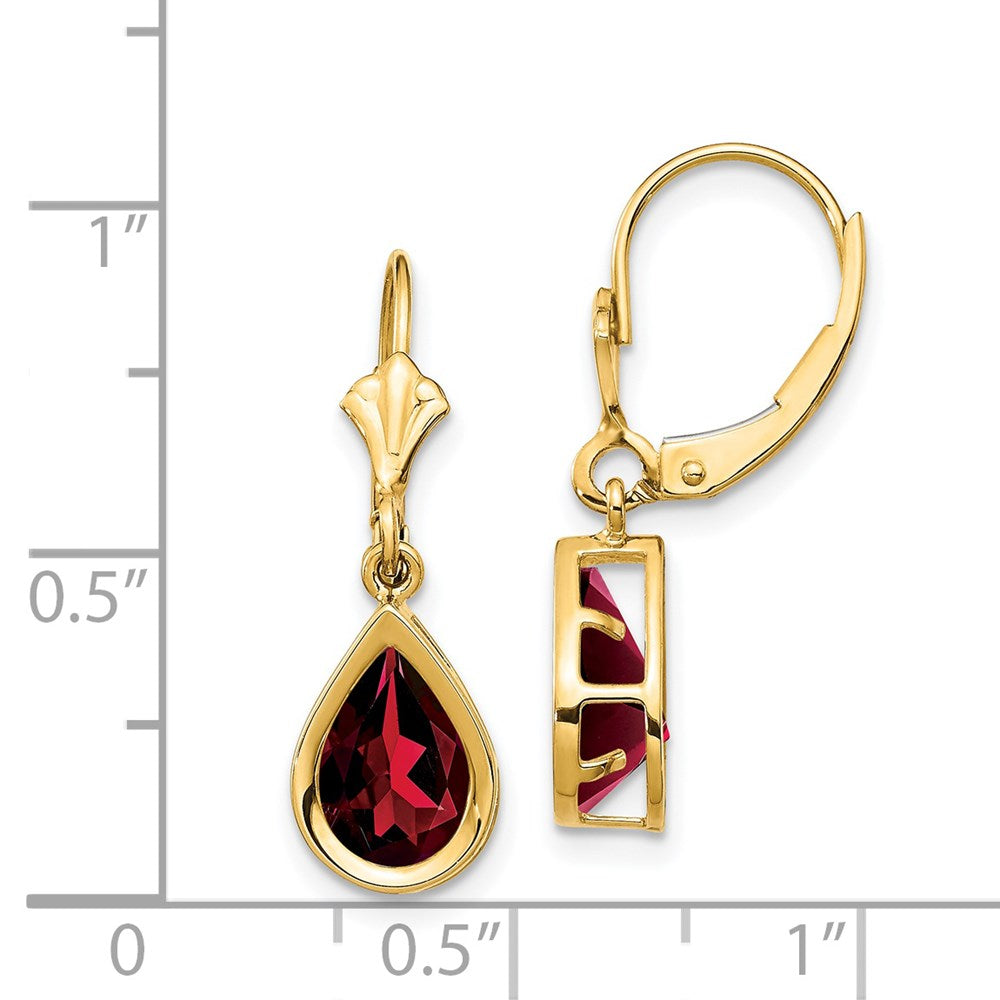 14K Gelbgold Ohrhänger mit birnenförmigem Granat 9x6 mm und Leverback-Verschluss