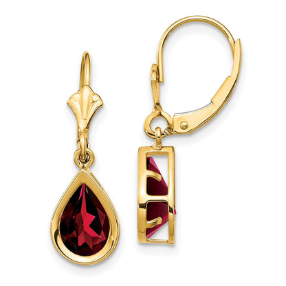 14K Gelbgold Ohrhänger mit birnenförmigem Granat 9x6 mm und Leverback-Verschluss