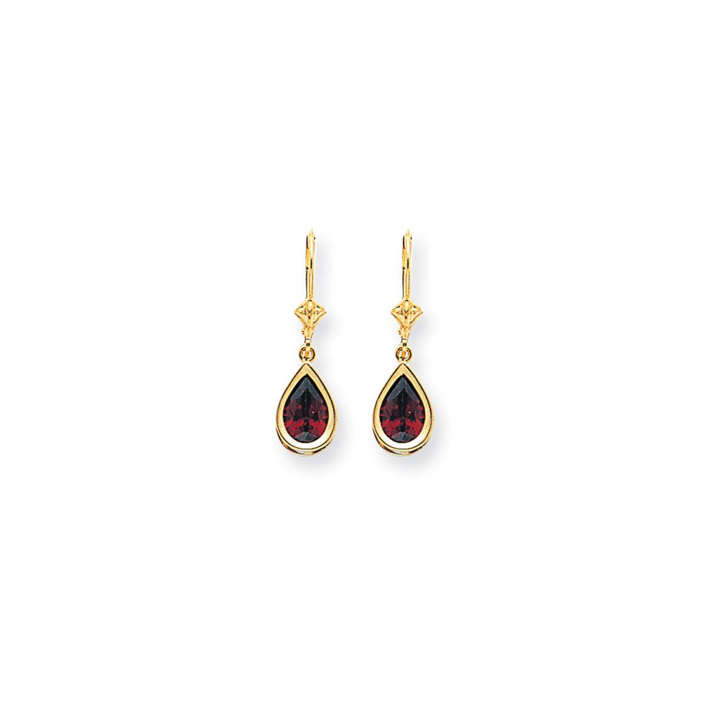 14K Gelbgold 9x6mm Birnenschliff Granat Karo-Schliff Ohrringe mit Hebelverschluss