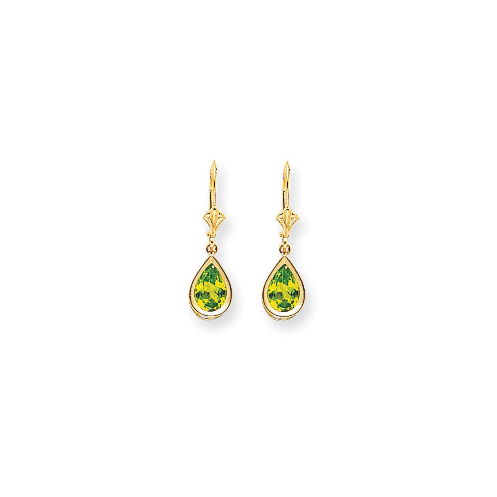 14K Gelbgold Peridot Ohrhänger, 9x6 mm, Birnenschliff, Schachbrettschliff, mit Klappbrisur-Verschluss