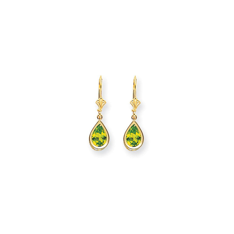 14K Gelbgold Peridot Ohrhänger, 9x6 mm, Birnenschliff, Schachbrettschliff, mit Klappbrisur-Verschluss