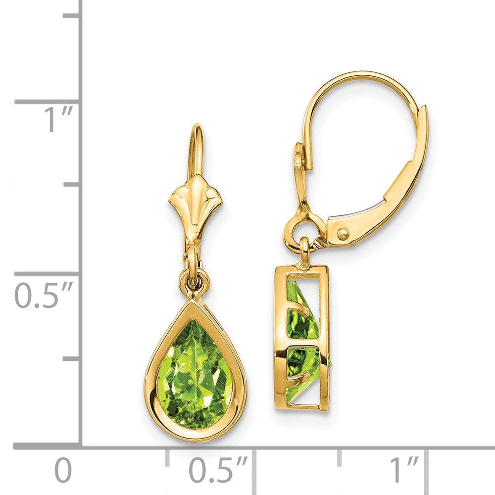 14K Gelbgold Ohrhänger mit 9x6 mm Peridot im Birnenschliff und Leverback-Verschluss