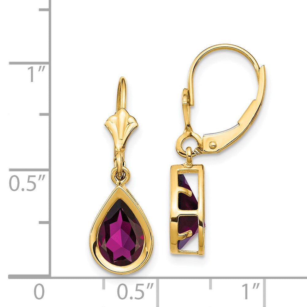 14K Gelbgold Ohrringe mit birnenförmigem Rhodolith-Granat, 9x6 mm, Brisurverschluss