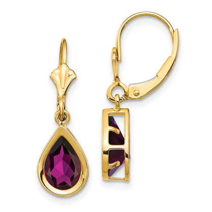 14K Gelbgold Ohrringe mit birnenförmigem Rhodolith-Granat, 9x6 mm, Brisurverschluss
