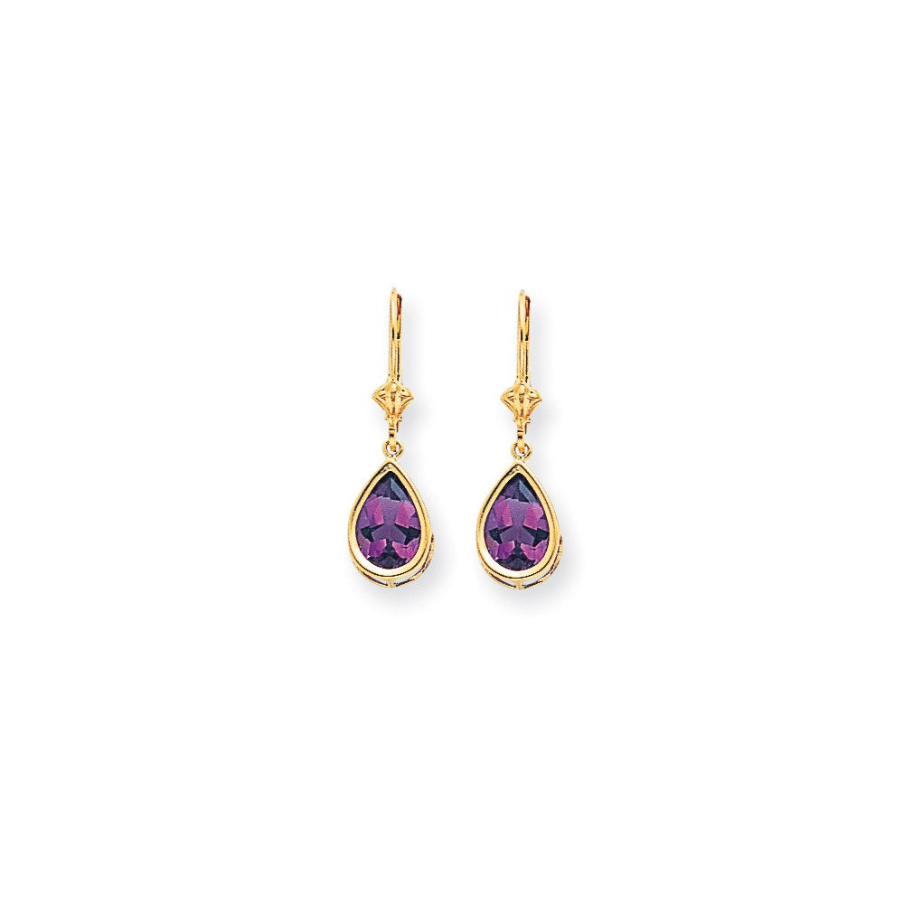 14K Gelbgold Ohrhänger mit birnenförmigem Amethyst im Karo-Schliff, 10 x 7 mm, mit Krebsverschluss