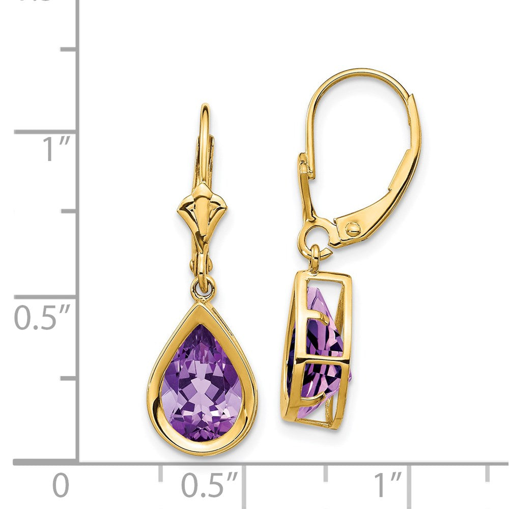 14K Gelbgold Ohrhänger mit birnenförmigem Amethyst, 10 x 7 mm, mit Leverback-Verschluss