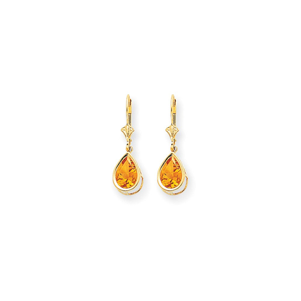 14K Gelbgold Ohrringe mit birnenförmigem Citrin im Schachbrettschliff, 10 x 7 mm, mit Klappbrisurverschluss