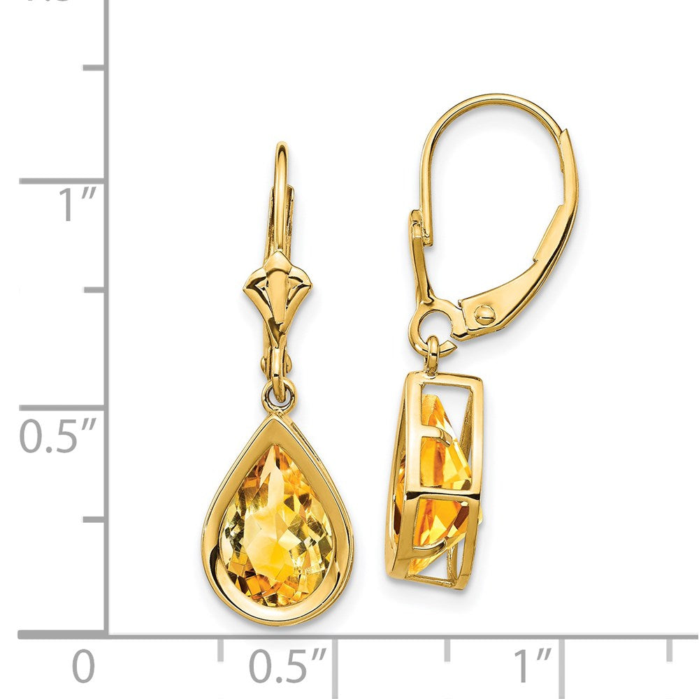 14K Gelbgold Ohrhänger mit birnenförmigem Citrin, 10 x 7 mm, mit Leverback-Verschluss