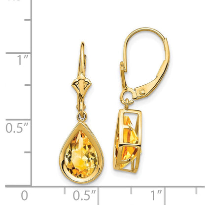 14K Gelbgold Ohrhänger mit birnenförmigem Citrin, 10 x 7 mm, mit Leverback-Verschluss
